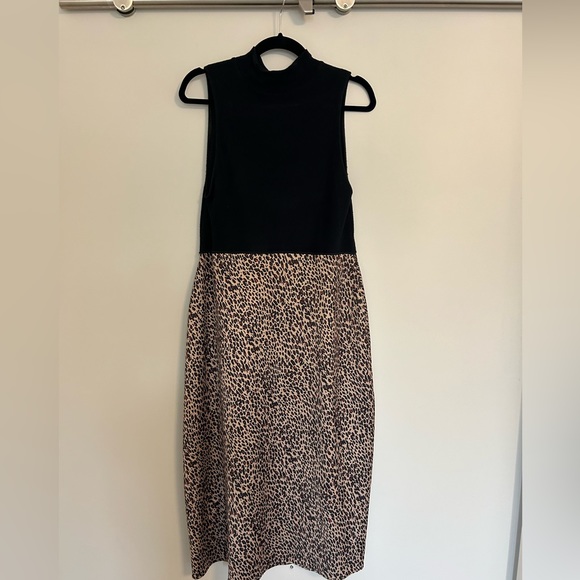 Zara | Midi dress black knit top attached to silk leopard skirt | Size medium - Picture 1 of 1
